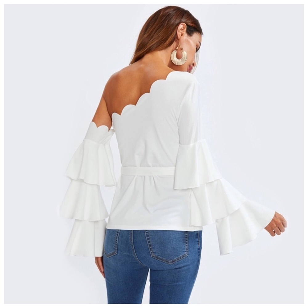 Scalloped One Shoulder Top - Picture 2 of 4